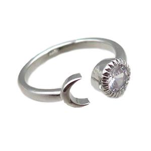 copper rings paved zircon, adjustable, platinum plated, approx 7-9mm, 18mm dia [FN22556]