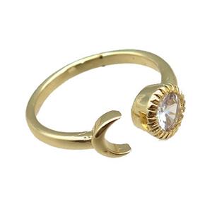 copper rings paved zircon, adjustable, gold plated, approx 7-9mm, 18mm dia [FN22557]