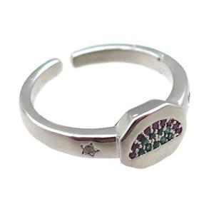 copper rings paved zircon, adjustable, platinum plated, approx 7-9mm, 18mm dia [FN22558]