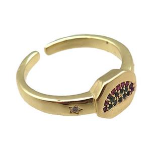 copper rings paved zircon, adjustable, gold plated, approx 7-9mm, 18mm dia [FN22559]