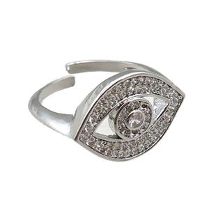 copper rings paved zircon, eye, adjustable, platinum plated, approx 13-18mm, 18mm dia [FN22560]