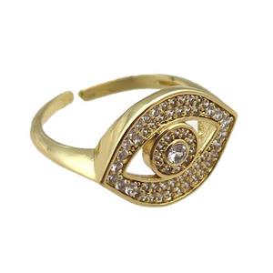 copper rings paved zircon, eye, adjustable, gold plated, approx 13-18mm, 18mm dia [FN22561]