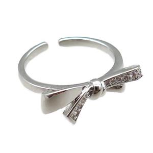 copper rings paved zircon, knot, adjustable, platinum plated, approx 7-20mm, 18mm dia [FN22562]