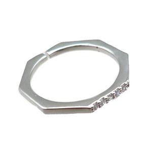 copper rings pave zircon, adjustable, platinum plated, approx 18mm dia [FN22566]