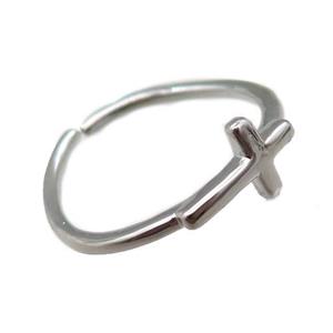 adjustable copper ring with cross, platinum plated, approx 18mm dia [FN22570]