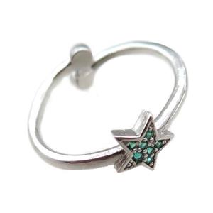adjustable copper ring with star pave green zircon, platinum plated, approx 8mm, 18mm dia [FN22578]