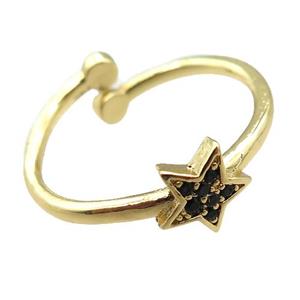 adjustable copper ring with star pave zircon, gold plated, approx 8mm, 18mm dia [FN22580]
