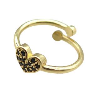 adjustable copper ring with heart pave zircon, gold plated, approx 8mm, 18mm dia [FN22591]