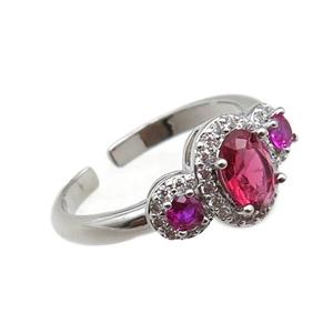 adjustable copper ring pave hotpink zircon, platinum plated, approx 9-15mm, 18mm dia [FN22595]