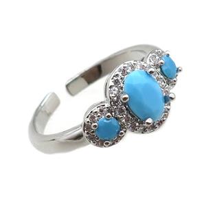 adjustable copper ringpave zircon, platinum plated, approx 9-15mm, 18mm dia [FN22596]