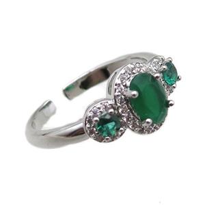 adjustable copper ring pave green zircon, platinum plated, approx 9-15mm, 18mm dia [FN22597]