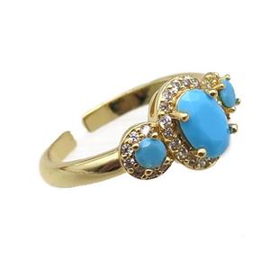 adjustable copper ring pave zircon, gold plated, approx 9-15mm, 18mm dia [FN22600]