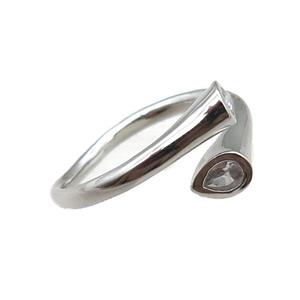 adjustable copper ring pave zircon, platinum plated, approx 18mm dia [FN22613]