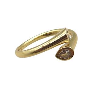 adjustable copper ring pave zircon, gold plated, approx 18mm dia [FN22614]