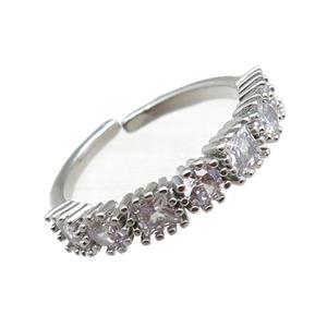 adjustable copper ring pave zircon, platinum plated, approx 4mm, 18mm dia [FN22615]