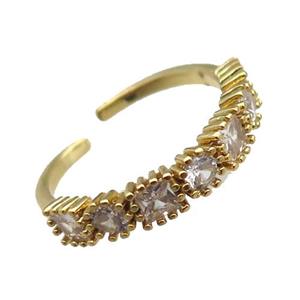 adjustable copper ring pave zircon, gold plated, approx 4mm, 18mm dia [FN22616]