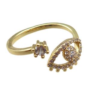 adjustable copper ring pave zircon, eye, gold plated, approx 9mm, 18mm dia [FN22618]