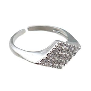adjustable copper ring pave zircon, platinum plated, approx 9mm, 18mm dia [FN22619]