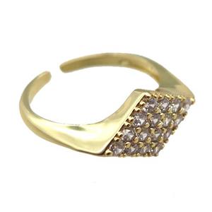 adjustable copper ring pave zircon, gold plated, approx 9mm, 18mm dia [FN22620]