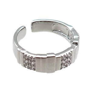 adjustable copper ring pave zircon, platinum plated, approx 7mm, 18mm dia [FN22621]