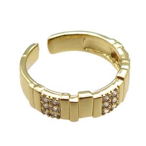 adjustable copper ring pave zircon, gold plated, approx 7mm, 18mm dia [FN22622]