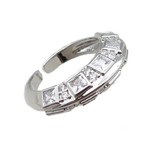 adjustable copper ring pave zircon, platinum plated, approx 7mm, 18mm dia [FN22623]