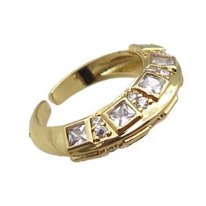 adjustable copper ring pave zircon, gold plated, approx 7mm, 18mm dia [FN22624]