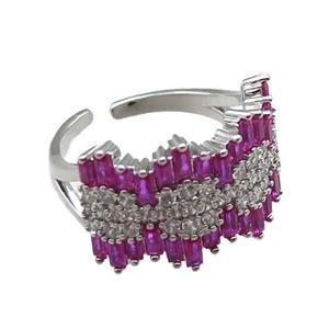 adjustable copper ring pave zircon, platinum plated, approx 13-20mm, 18mm dia [FN22625]
