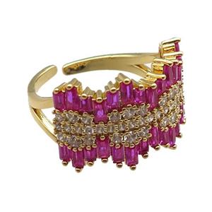 adjustable copper ring pave zircon, gold plated, approx 13-20mm, 18mm dia [FN22626]
