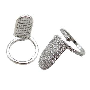 adjustable copper ring pave zircon, platinum plated, approx 10-22mm, 18mm dia [FN22627]