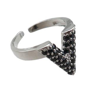 adjustable copper ring pave zircon, platinum plated, approx 14mm, 18mm dia [FN22630]