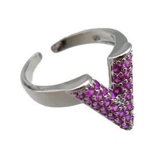 adjustable copper ring pave zircon, platinum plated, approx 14mm, 18mm dia [FN22631]