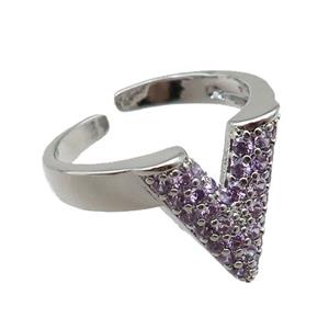adjustable copper ring pave zircon, platinum plated, approx 14mm, 18mm dia [FN22632]