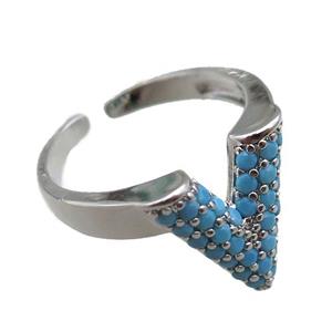 adjustable copper ring pave zircon, platinum plated, approx 14mm, 18mm dia [FN22634]