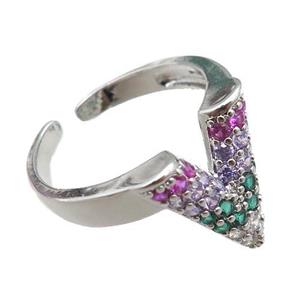 adjustable copper ring pave zircon, platinum plated, approx 14mm, 18mm dia [FN22635]