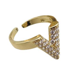 adjustable copper ring pave zircon, gold plated, approx 14mm, 18mm dia [FN22636]