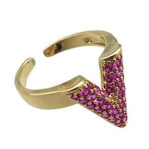 adjustable copper ring pave hotpink zircon, gold plated, approx 14mm, 18mm dia [FN22638]