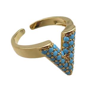 adjustable copper ring pave zircon, gold plated, approx 14mm, 18mm dia [FN22641]