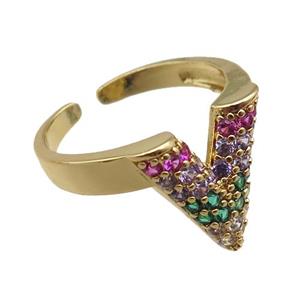 adjustable copper ring pave zircon, gold plated, approx 14mm, 18mm dia [FN22642]
