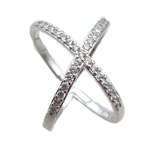 adjustable copper ring pave zircon, plastinum plated, approx 16-20mm, 18mm dia [FN22643]