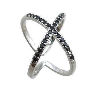 adjustable copper ring pave zircon, plastinum plated, approx 16-20mm, 18mm dia [FN22644]