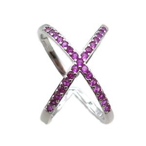 adjustable copper ring pave hotpink zircon, plastinum plated, approx 16-20mm, 18mm dia [FN22645]