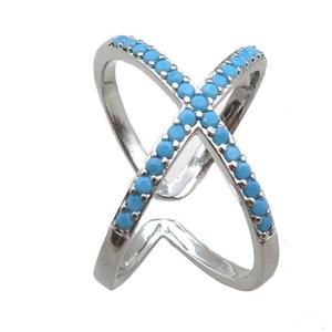 adjustable copper ring pave zircon, plastinum plated, approx 16-20mm, 18mm dia [FN22647]