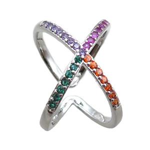 adjustable copper ring pave zircon, plastinum plated, approx 16-20mm, 18mm dia [FN22648]