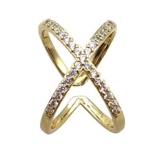 adjustable copper ring pave zircon, gold plated, approx 16-20mm, 18mm dia [FN22649]