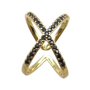 adjustable copper ring pave zircon, gold plated, approx 16-20mm, 18mm dia [FN22650]