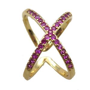 adjustable copper ring pave hotpink zircon, gold plated, approx 16-20mm, 18mm dia [FN22652]