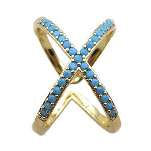 adjustable copper ring pave zircon, gold plated, approx 16-20mm, 18mm dia [FN22653]