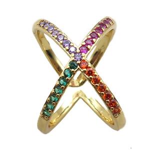 adjustable copper ring pave zircon, gold plated, approx 16-20mm, 18mm dia [FN22654]