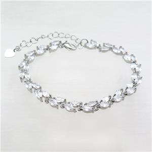 copper bracelet pave zircon, platinum plated, approx 6mm, 17-22cm length [FN22702]